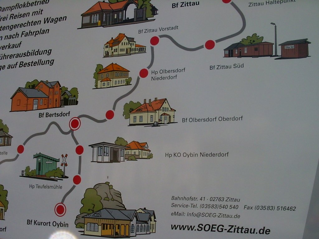 Streckenplan Zittau - Oybin (und Jonsdorf) am Schmalspurbahnhof Zittau, um 2003